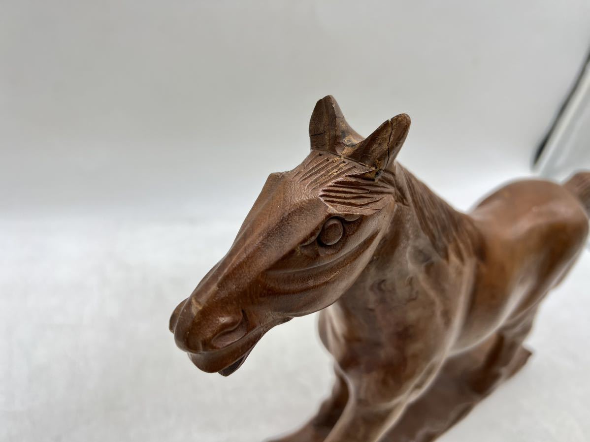 【1円スタート】木彫りの馬 高さ約28.5cm オブジェ ウマ アンティーク ヴィンテージ 置物 木製 DM0229N_画像2