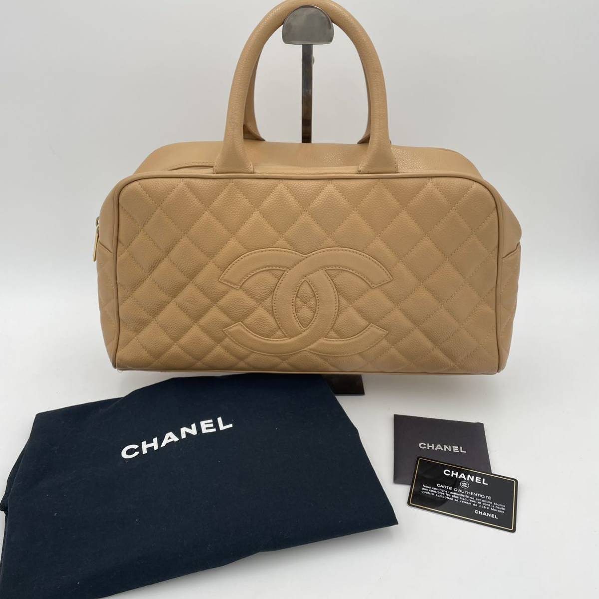 【1円スタート】CHANEL シャネル マトラッセ ボストン キャビアスキン ベージュ デカココマーク ゴールド金具 ハンドバッグ ヴィンテージ_画像1