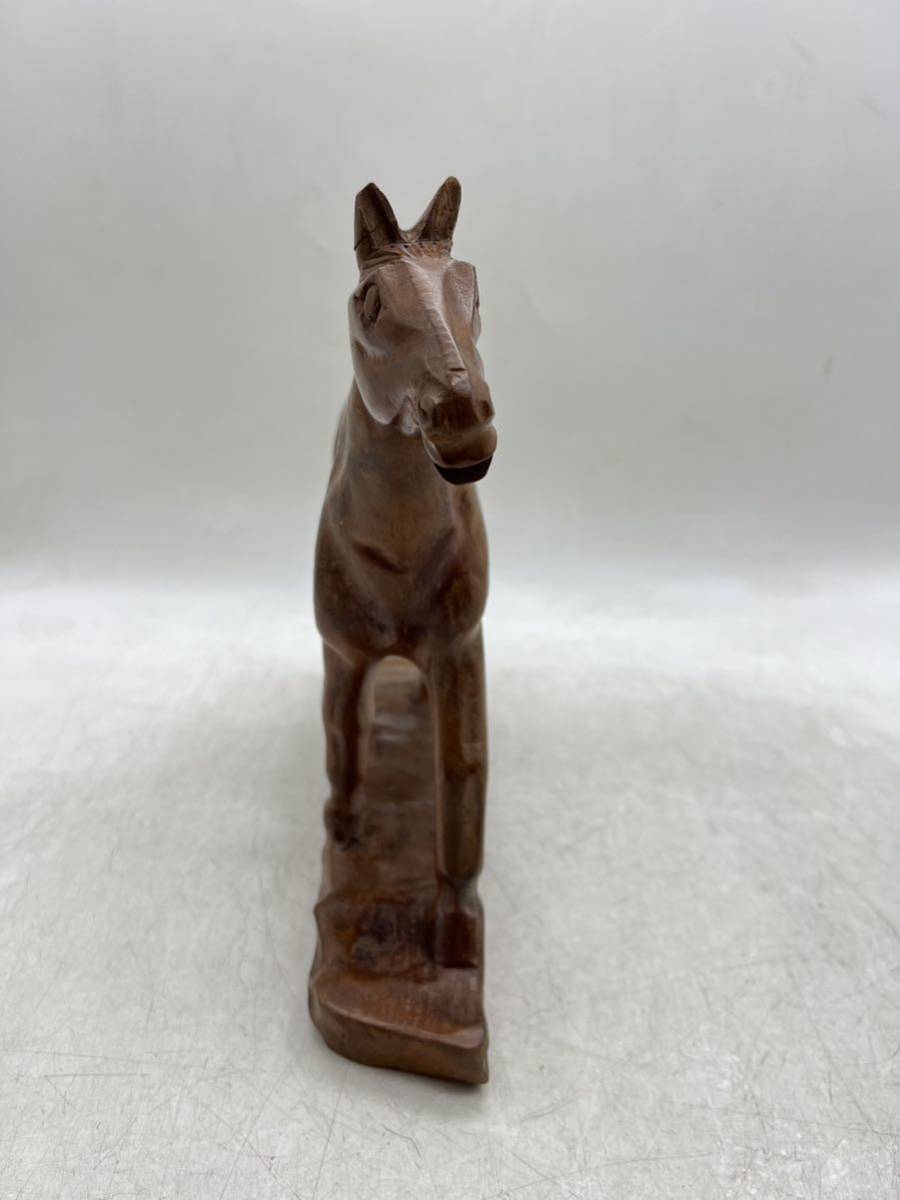 【1円スタート】木彫りの馬 高さ約28.5cm オブジェ ウマ アンティーク ヴィンテージ 置物 木製 DM0229N_画像4