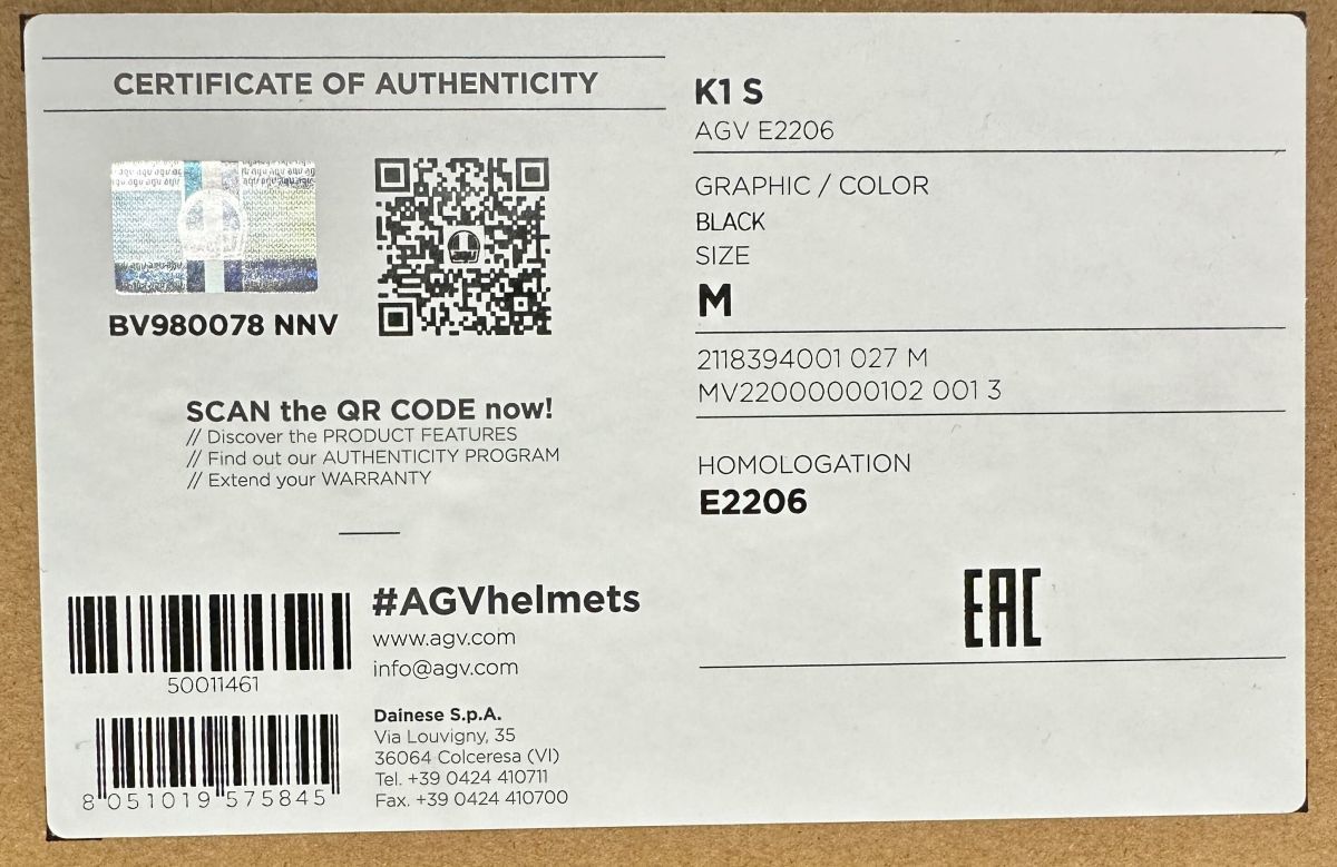 新品 AGV K1S フルフェイスヘルメット カラー：艶ありブラック 欧米仕様 サイズ M 送料込 22,000円 AGHK1SBKMの画像7