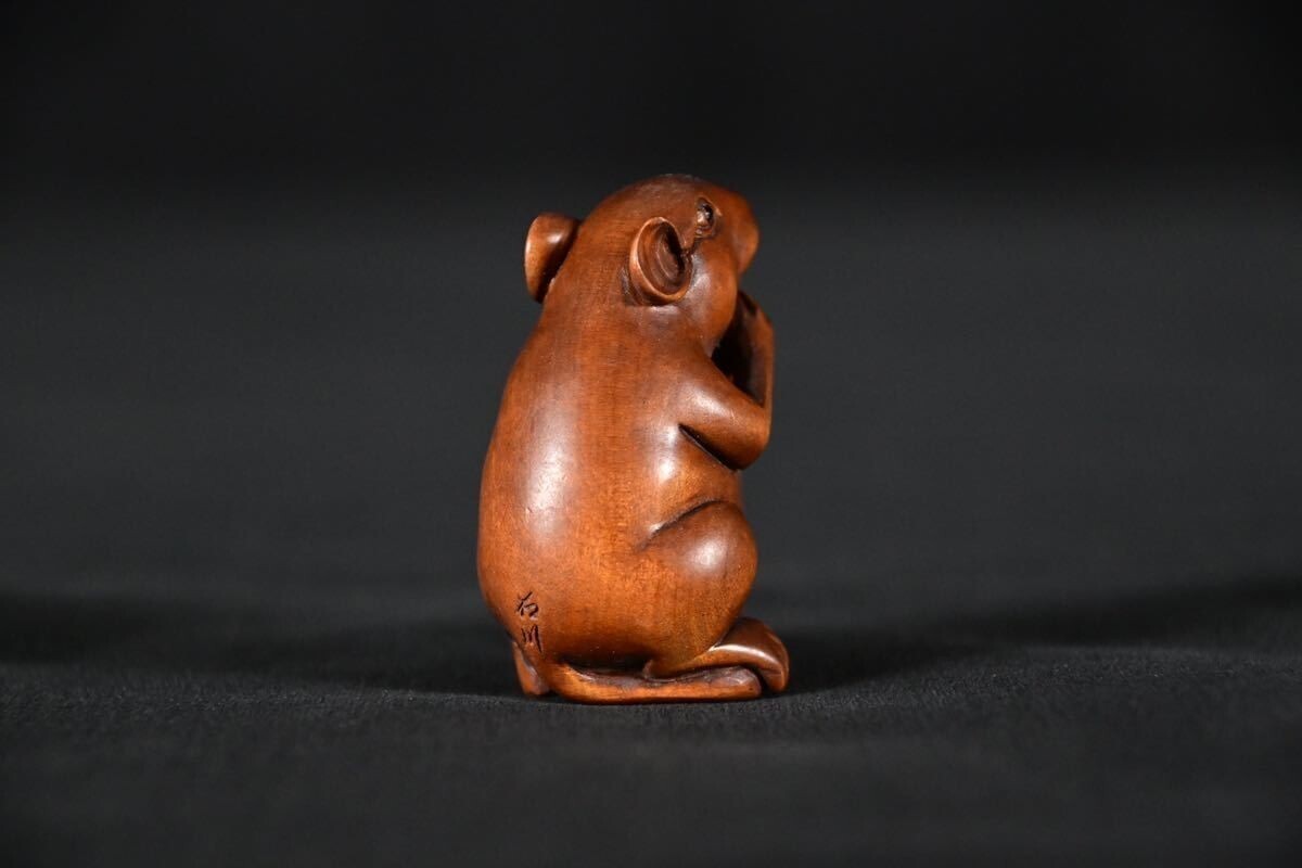 【古美術】ねずみ 根付 Netsuke 精密 彫刻 超絶技巧 彫塑 提げもの 提物 形彫 鼠 鼡 干支 縁起物_画像3