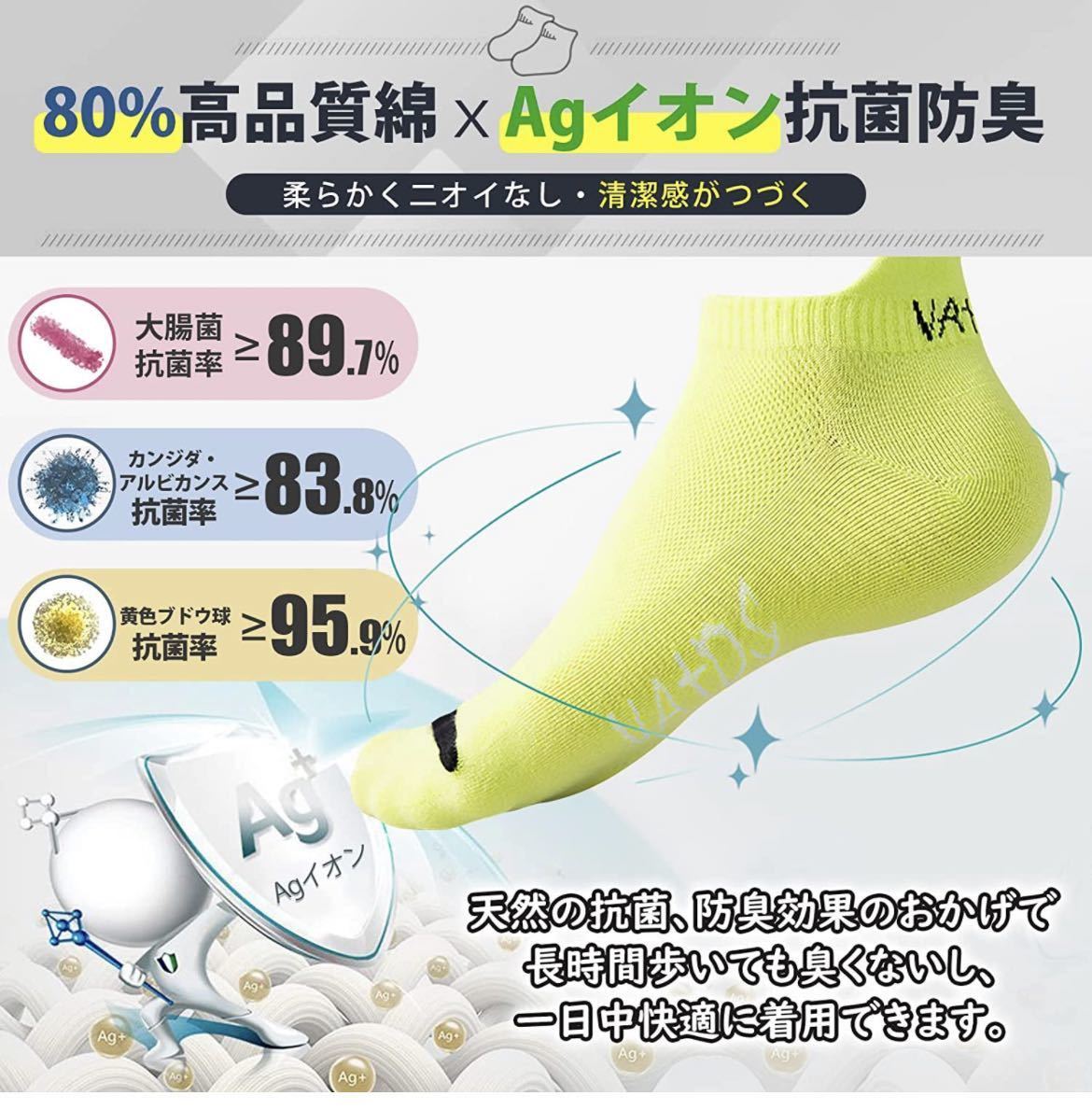 靴下 メンズ くるぶし ソックス 80%上質綿・Agイオン抗菌防臭　ショートソックス スニーカーソックス カラフルソックス 25-27cm