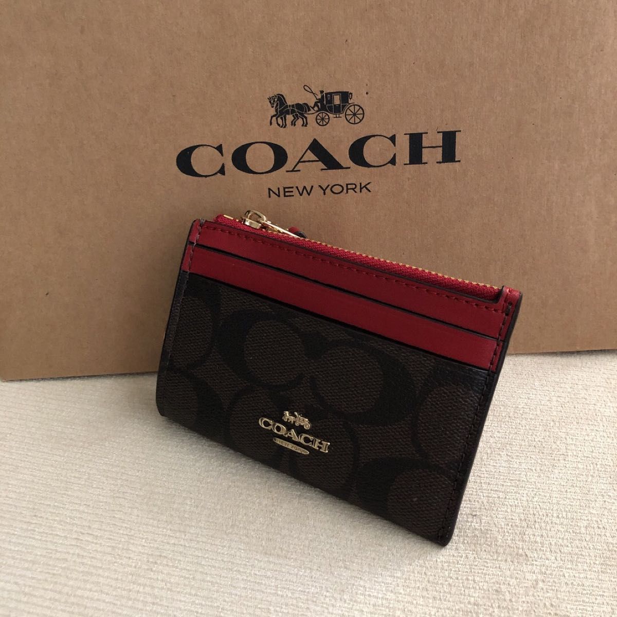 新品　COACH コーチ 定価17,600円 レザー コイン パス IDケース リング付き