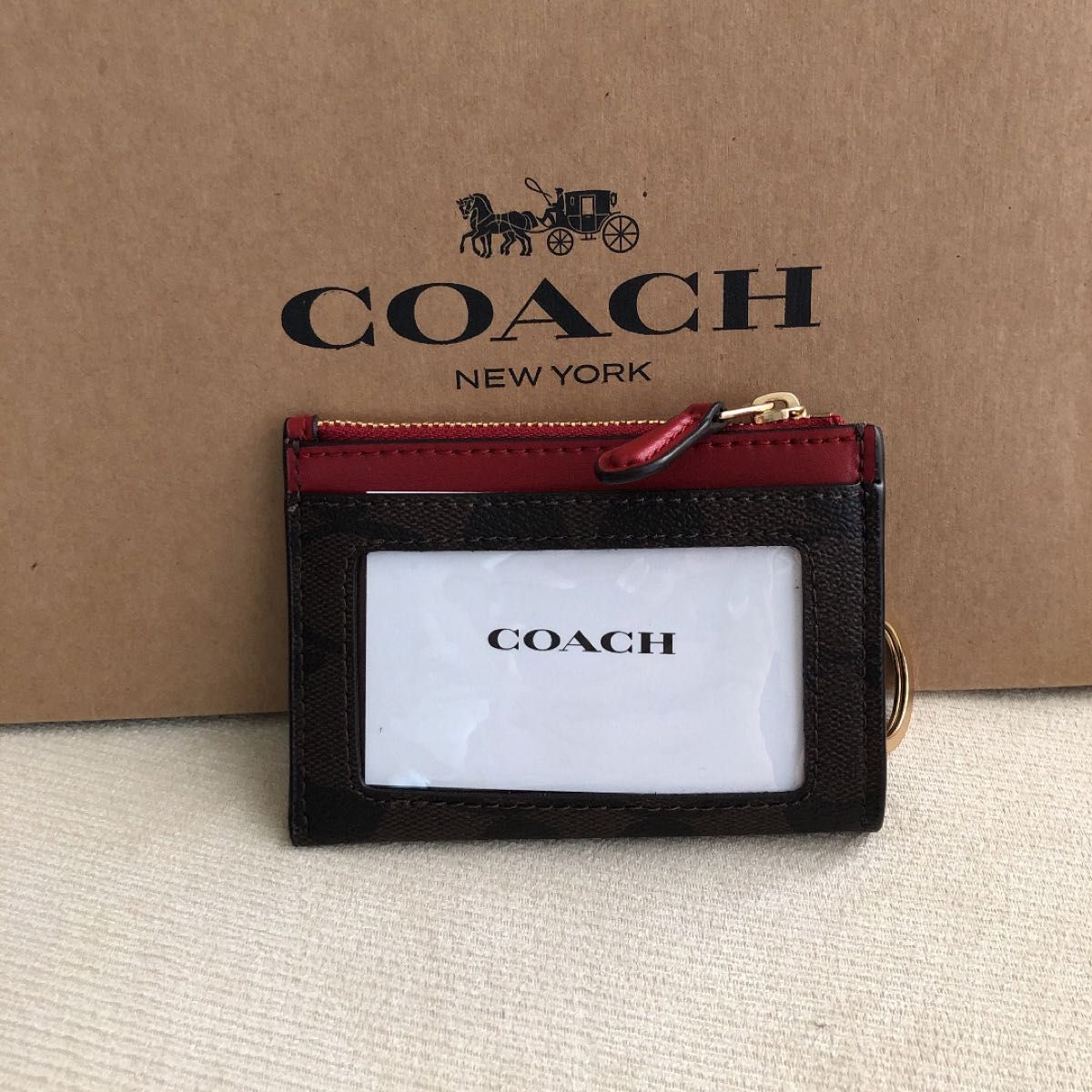 新品　COACH コーチ 定価17,600円 レザー コイン パス IDケース リング付き