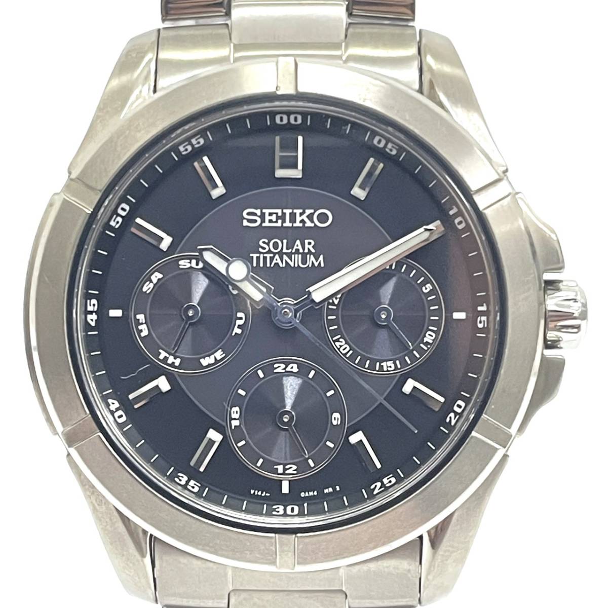 【4727】SEIKO セイコー V14J-0AE0 SOLAR TITANIUM ソーラーチタニウム トリプルカレンダー メンズ 黒文字盤 ブラック 稼動品 ビジネス_画像2