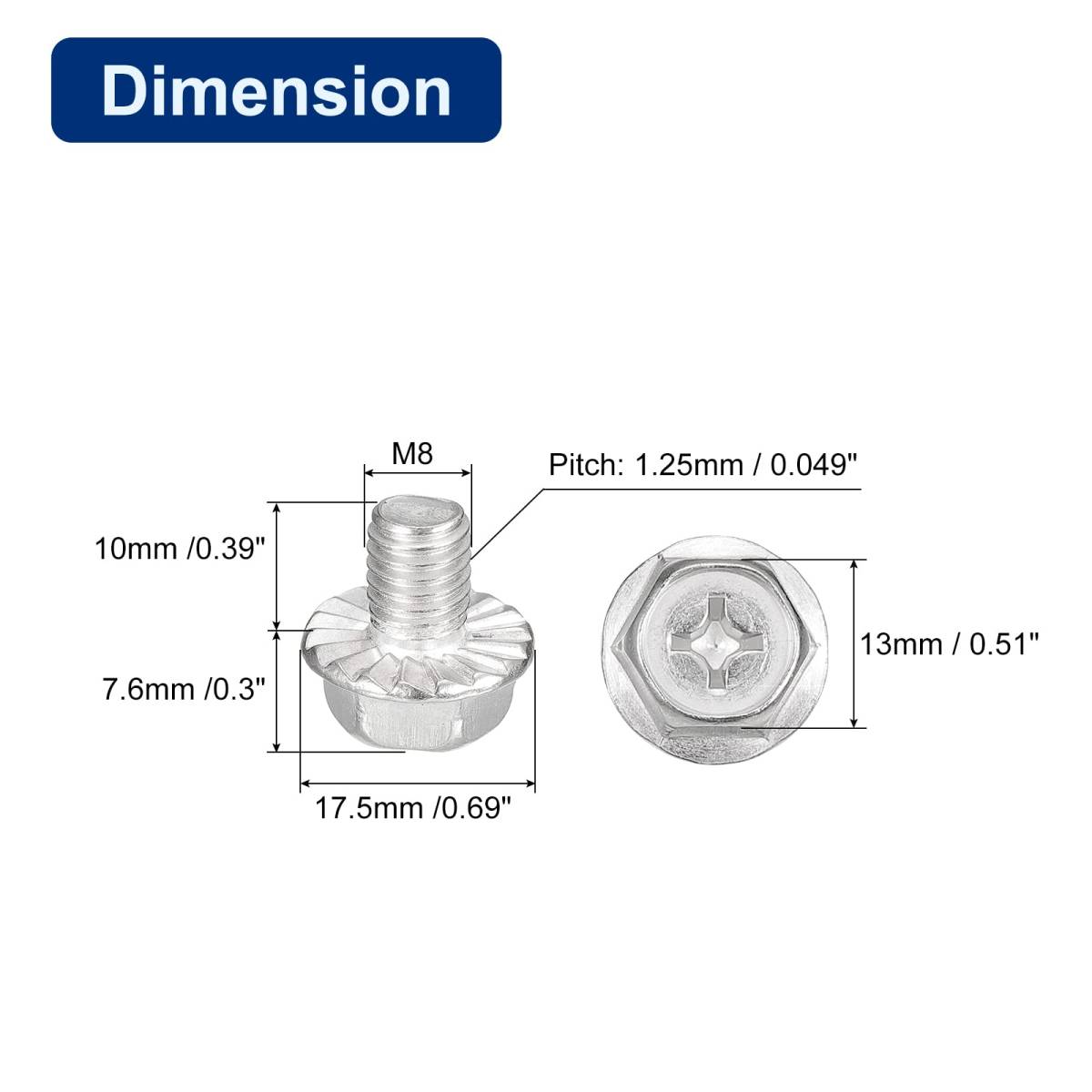 フィリップス六角頭フランジボルト M8x10 mm 304ステンレス鋼 六角プラスフランジヘッド 六角ボルト機械ネジ_画像2