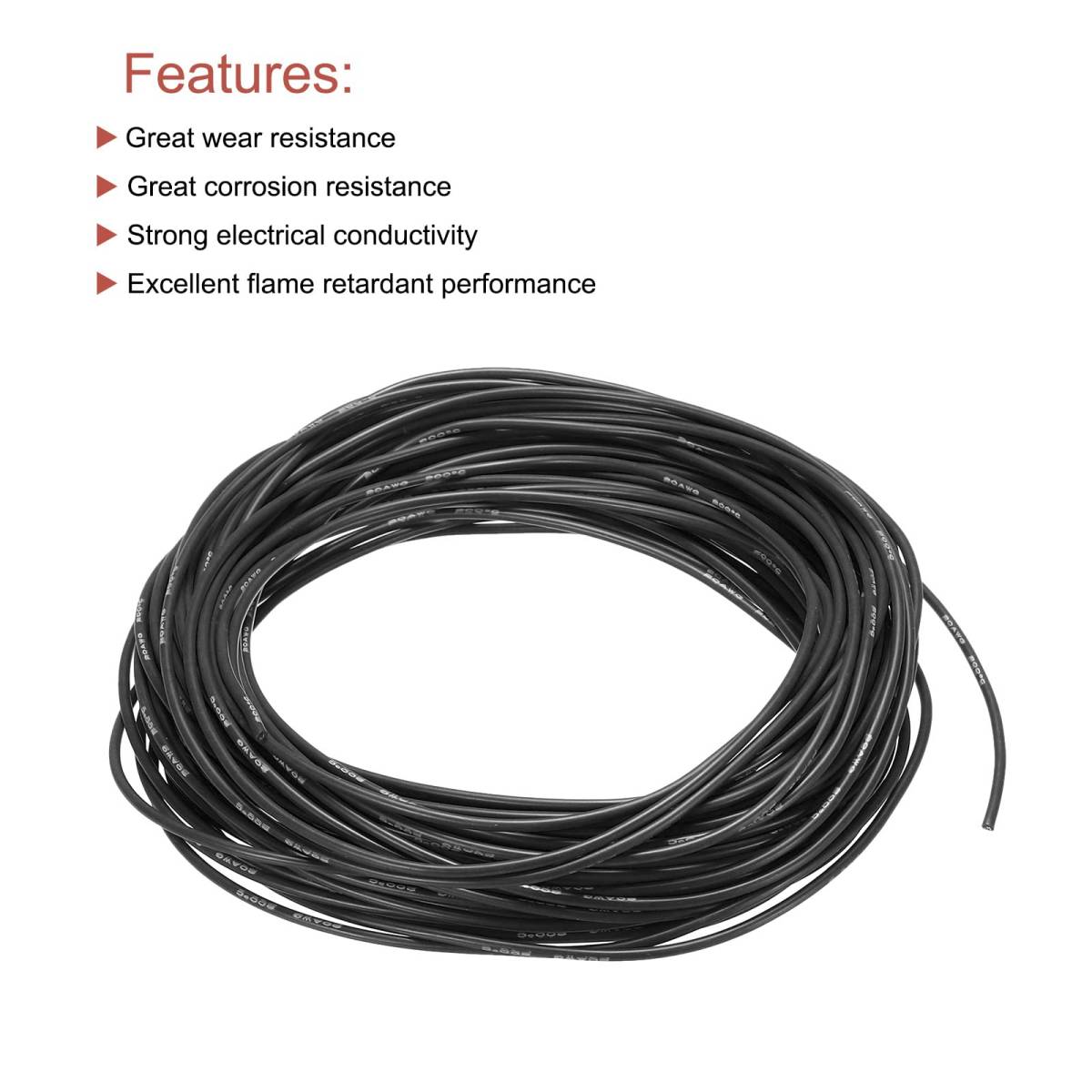 シリコーン樹脂電線 シリコンワイヤー 20AWG 20ゲージ フレキシブルブリキ銅 標準 高温フックアップワイヤ ブラック 長さ15m_画像4