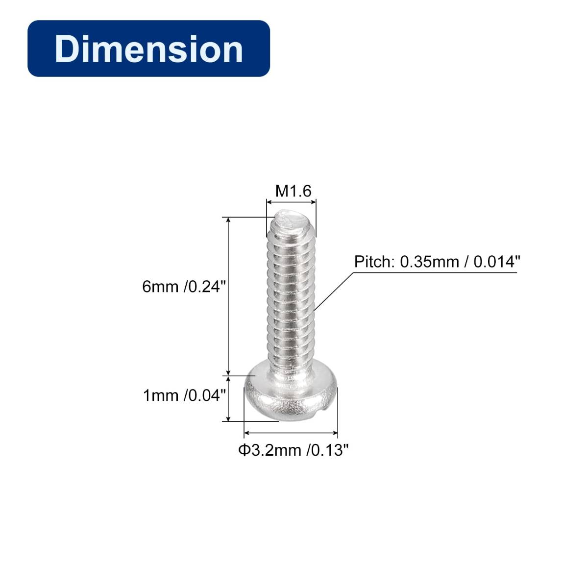 304ステンレス鋼 小ねじ スロット付きドライブ バインドヘッドねじボルト 10個 M1.6x6mm_画像2