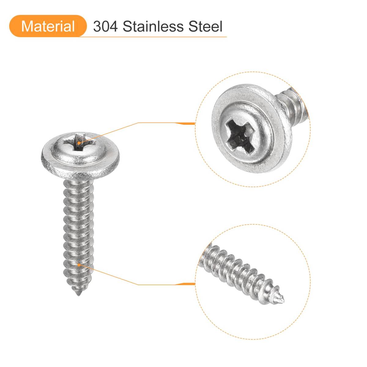 フィリップスパンヘッドタッピンねじ ワッシャー付き ST2.3x12x5 mm 304ステンレス鋼 木ねじ 全ねじ 100個_画像4