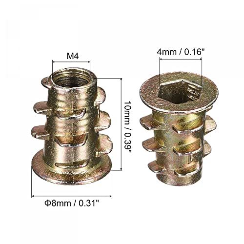 家具ねじ込みナット 亜鉛合金 ねじインサートナット カラー亜鉛 ウッド用 六角ソケット M4x10 mm_画像2