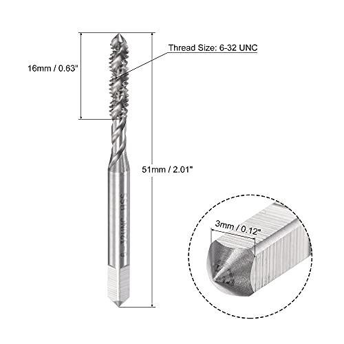 螺旋フルートねじ切りタップ 6-32 UNC HSS (高速度鋼) コーティングなし 小ねじタップ 3フルートタッピングツール_画像2