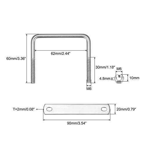 スクエアUボルト 304ステンレス鋼 62 mm内幅 60 mm長さ M6 Uクランプボルト ナットとプレート付き ボートトレーラー用_画像2