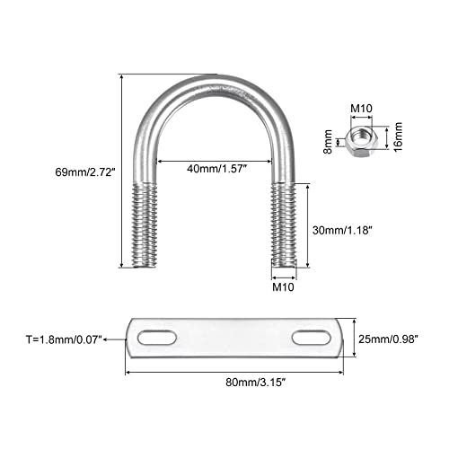 ラウンドUボルト 304ステンレス鋼 40 mm内幅 69 mm長さ M10 Uクランプボルト ナットとプレート付き ボートトレーラー用_画像2