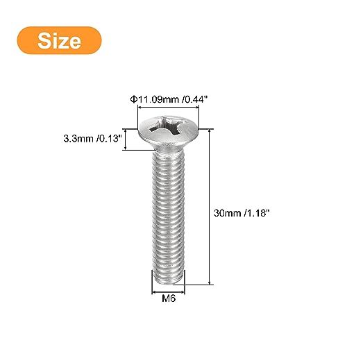 オーバルヘッドフィリップス機械ネジ M6x30 mm 304ステンレス鋼 わずかに上げ皿ネジ 50個_画像2