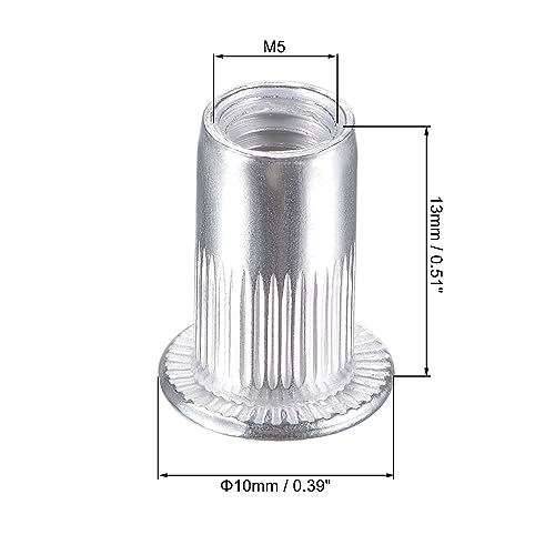 M5リベットナットナット アルミニウム合金 ローレットフラットヘッド ねじ込みインサートナット シルバー_画像2