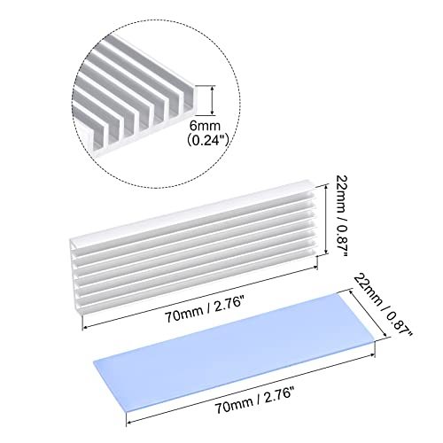 アルミニウムヒートシンク ツール付き M.2用 2280SSD用 70x22x6 mm シルバートーン_画像2