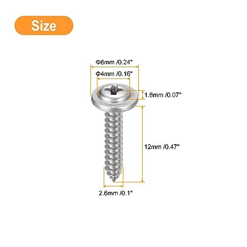 フィリップスパンヘッドタッピンねじ ワッシャー付き ST2.6x12x6 mm 304ステンレス鋼 木ねじ 全ねじ 100個_画像2