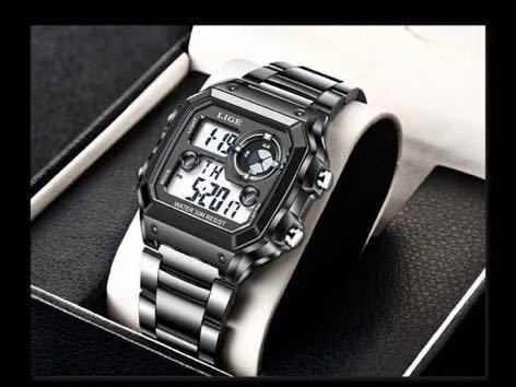 【新品】LIGE スポーツウォッチ メンズ腕時計 デジタル ブラック メタルバンド 防水 男性 高級感 セール コスパ最高_画像1