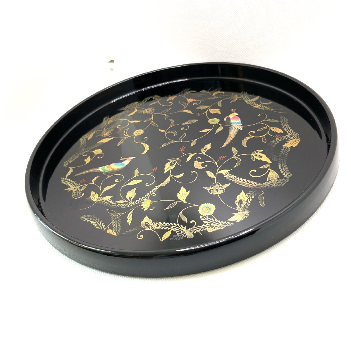 1000 jpy ~ KANSAI urushi circle tray .. boxed Yamamoto .. lacquer ware ... O-Bon phoenix bird black Japanese-style tableware Kansai tray tray [ road comfort Sapporo ]