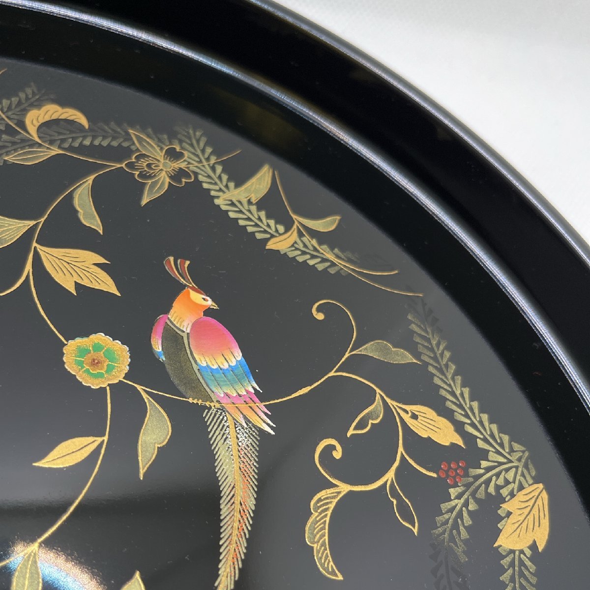 1000 jpy ~ KANSAI urushi circle tray .. boxed Yamamoto .. lacquer ware ... O-Bon phoenix bird black Japanese-style tableware Kansai tray tray [ road comfort Sapporo ]