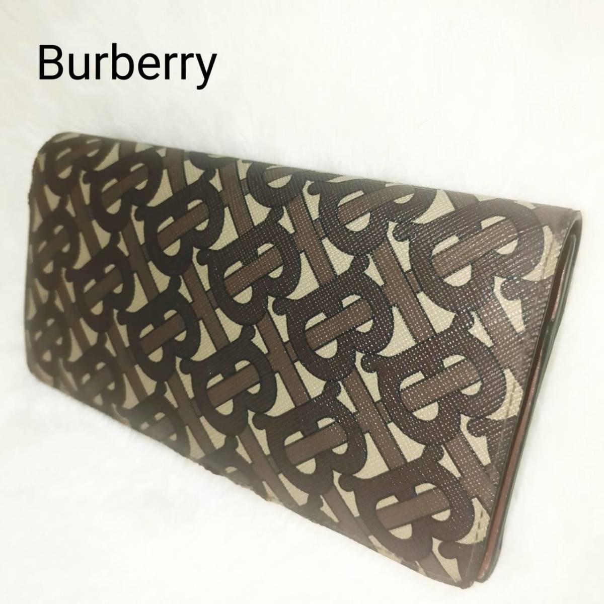 定価72,000円 バーバリー Burberry 現行 モノグラム TB 総柄 長財布 PVC メンズ レディース 小銭入れ 1円スタート 1スタ レザー ブラウン_画像1