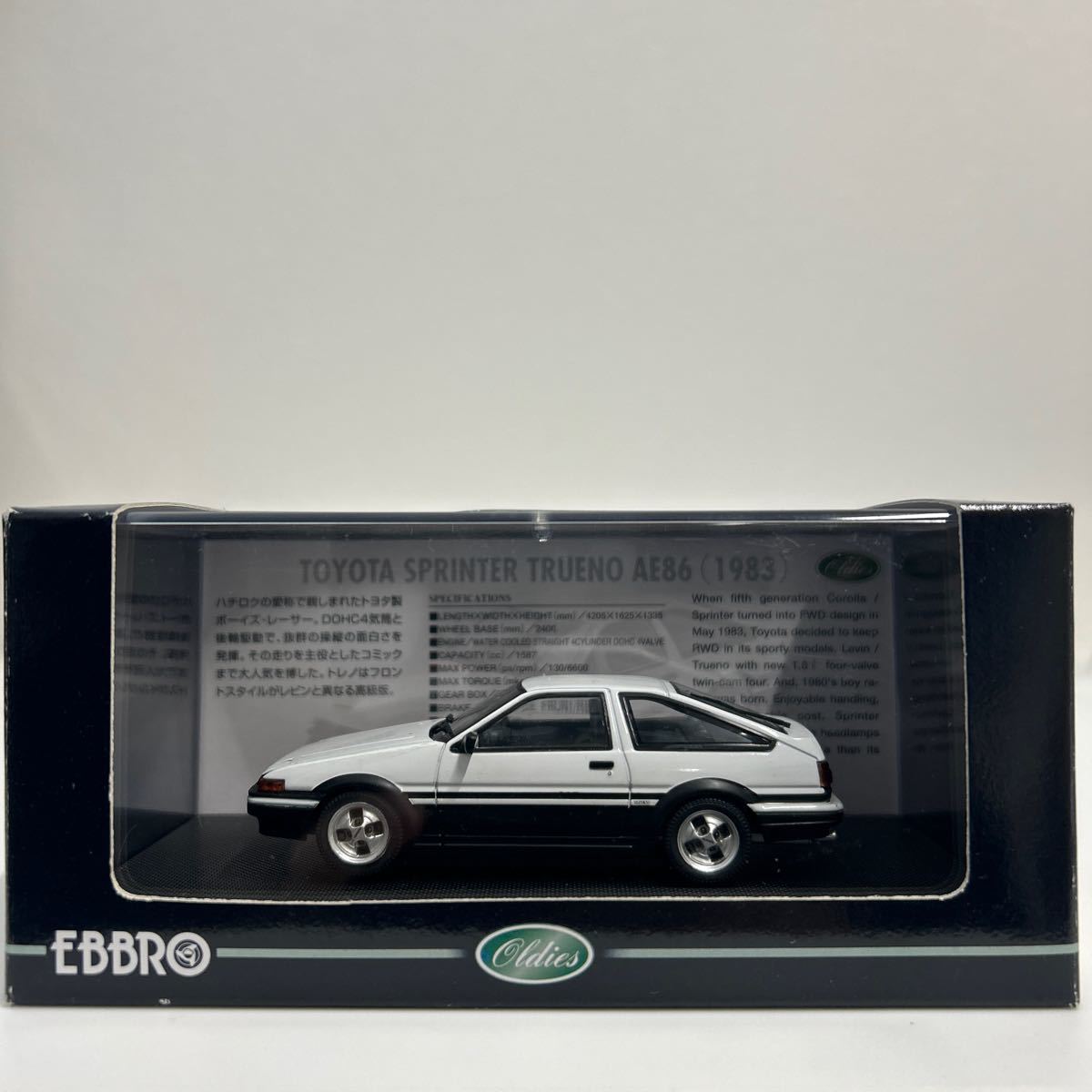 EBBRO 1/43 TOYOTA SPRINTER TRUENO 3door AE86 1983年 White エブロ トヨタ スプリンタートレノ 旧車 ミニカー モデルカー 国産名車_画像1