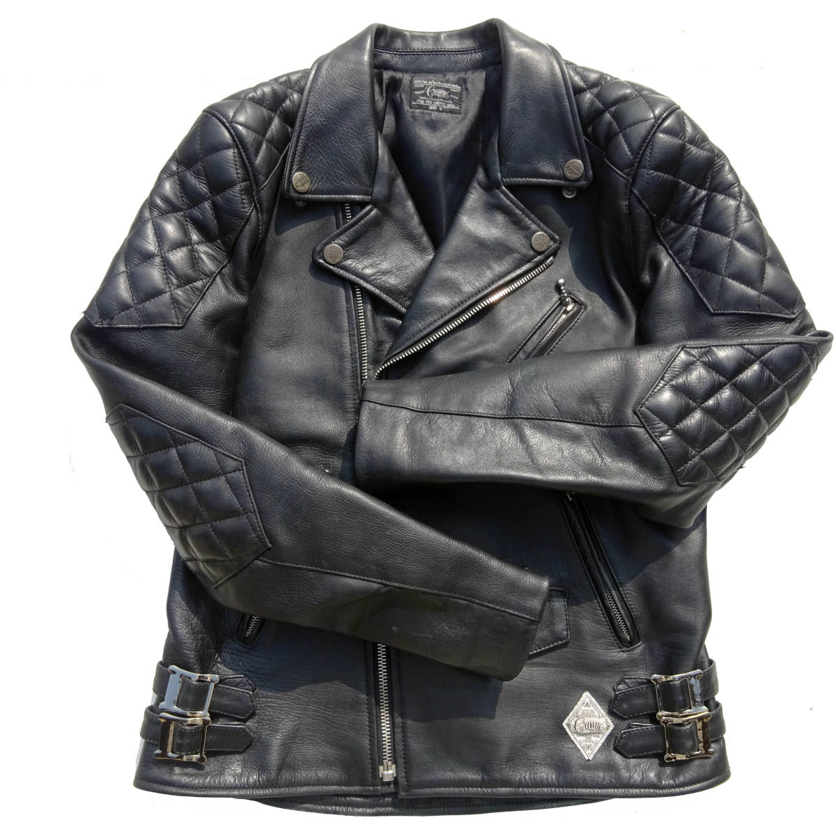 CRIMIE　クライミー　牛革レザーパーテッドダブルライダースジャケットMダイヤステッチボールチェーンバックル黒CRIMIE leather jacket_画像1