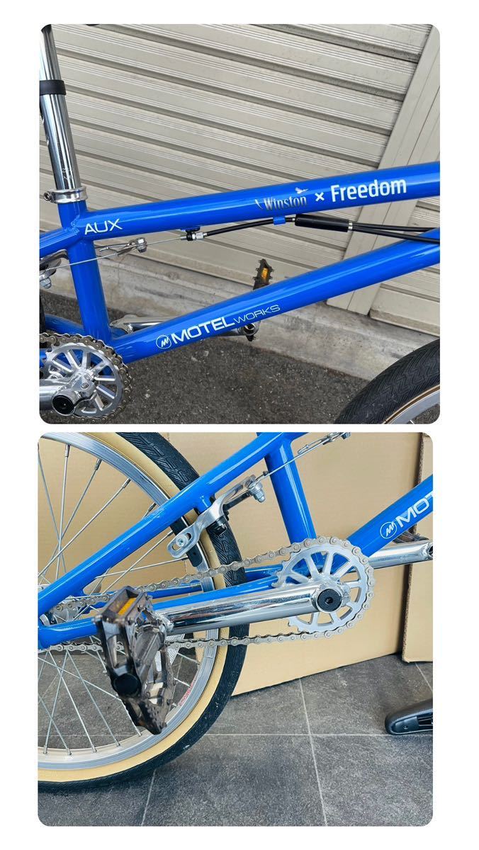 2SC63 MOTEL WORKS モーテルワークス AUX Winston×Freedom コラボ限定モデル 20インチ 青 BMX 自転車 サドル付き 中古 現状品 動作未確認_画像6