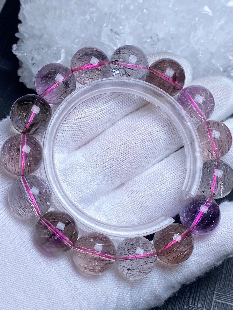 50%OFF 即決 0110k598 天然美品★【65Aスーパーセブン】★ブレス 14.5mm(新品) クリスタル、水晶