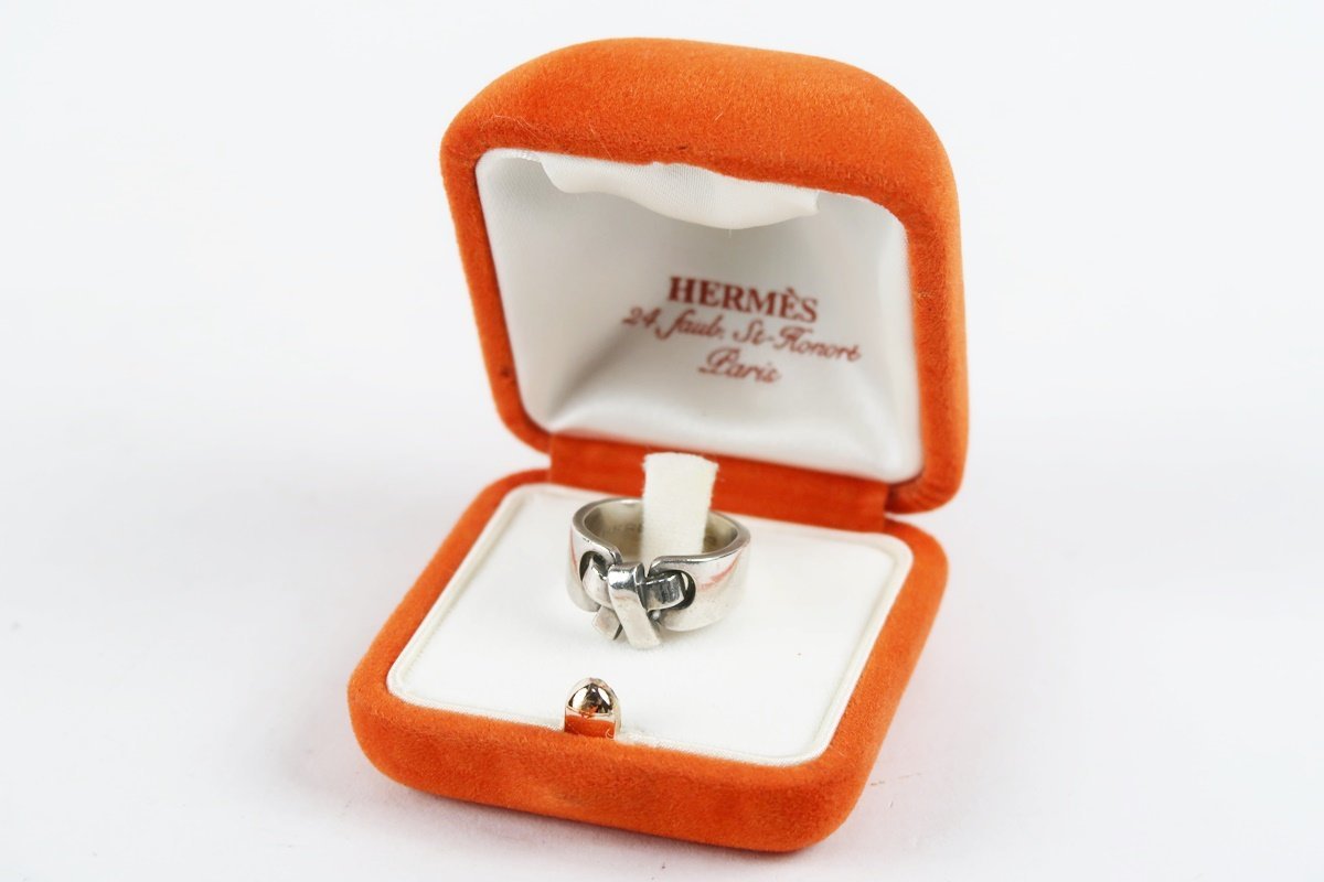 【美品】HERMES エルメス シルバー リボン リング 指輪 925 約7.1ｇブランドアクセサリー 51 11号 小物 雑貨【QC86】_画像1