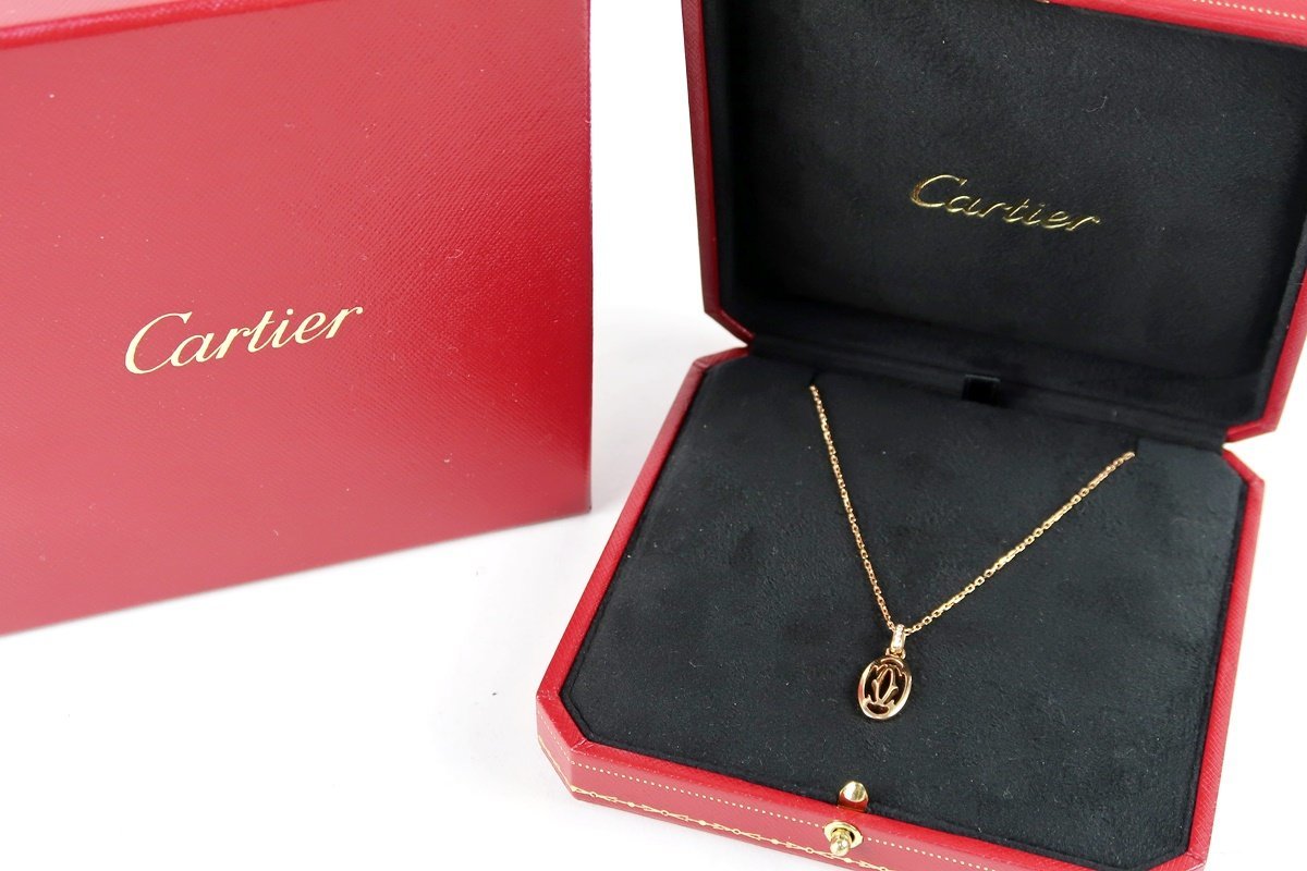 【美品】Cartier カルティエ ドゥーブル ダイヤ ネックレス PG 750 K18 4.2g ブランドアクセサリー【QD38】_画像1