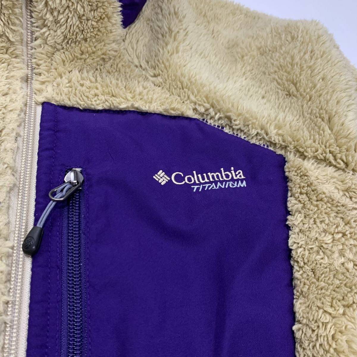 美品 Columbia TITANIUM コロンビア チタニウム フリース ボアフリース ジップアップ ベージュ パープル メンズ Sサイズ 古着_画像5