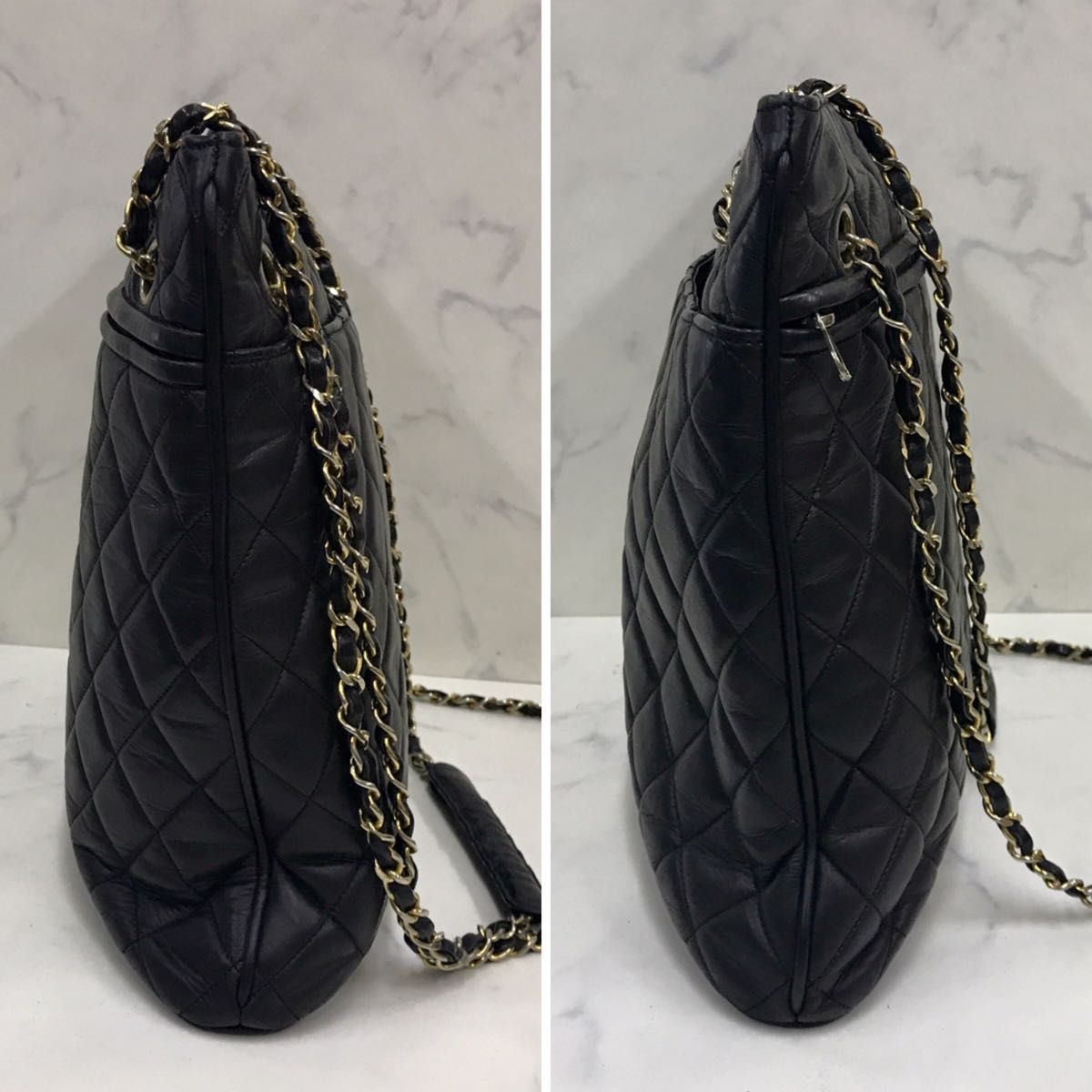 美品】 CHANEL マトラッセ ラムスキン ブラック レザー シャネル 美品】 CHANEL マトラッセ ラムスキン ブラック レザー シャネル