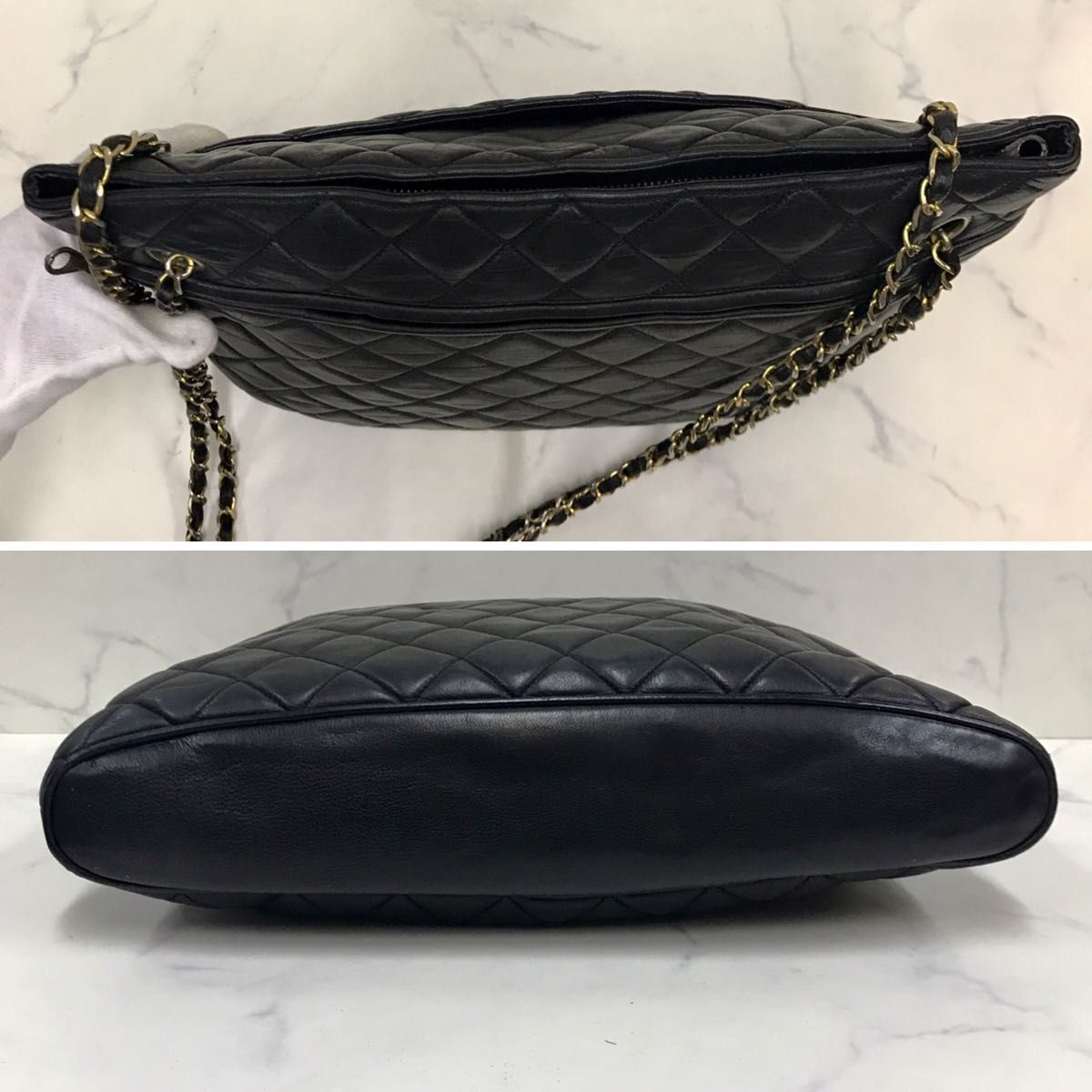 美品】 CHANEL マトラッセ ラムスキン ブラック レザー シャネル 美品】 CHANEL マトラッセ ラムスキン ブラック レザー シャネル