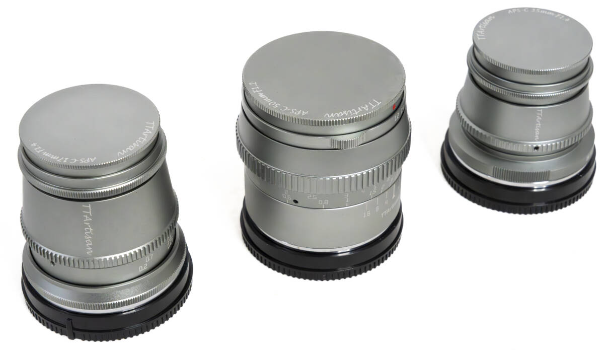 銘匠光学 TTArtisan レンズ３本セット（17mm f1.4 C ASPH + 35mm f1.4 C + 50mm f1.2 C） チタンカラー Eマウント 美品_画像2
