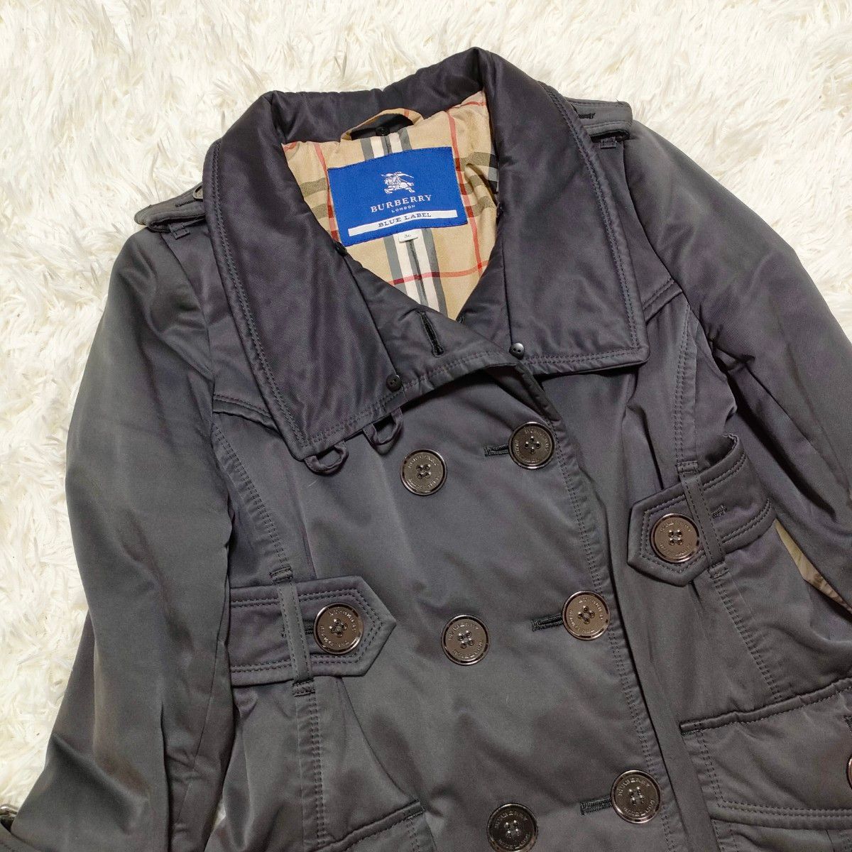 BURBERRY BLUE LABEL　バーバリーブルーレーベル　トレンチコート　ノバチェック　フォックスファー　レディース