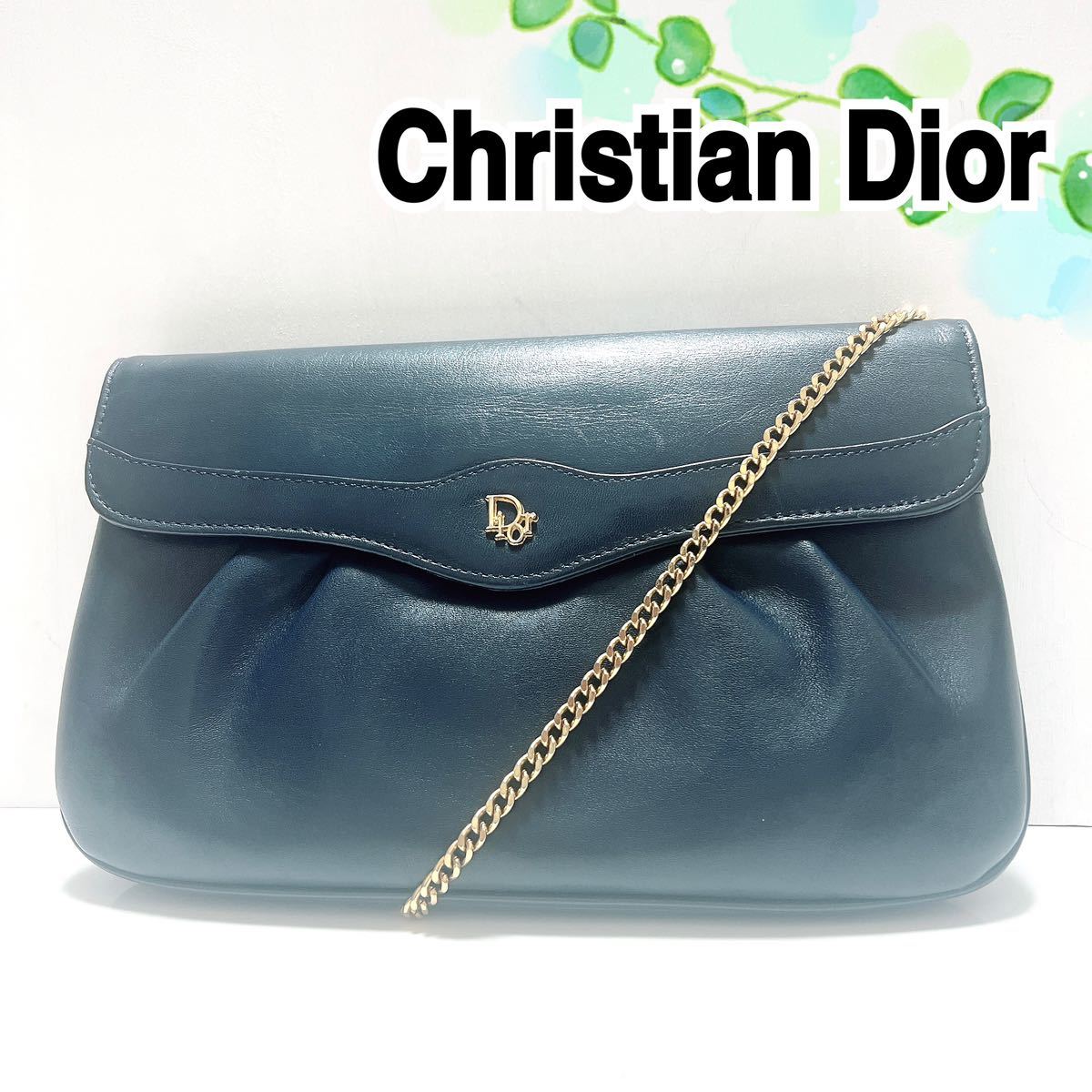Christian Dior ショルダーバッグ チェーン ネイビー ロゴ金具