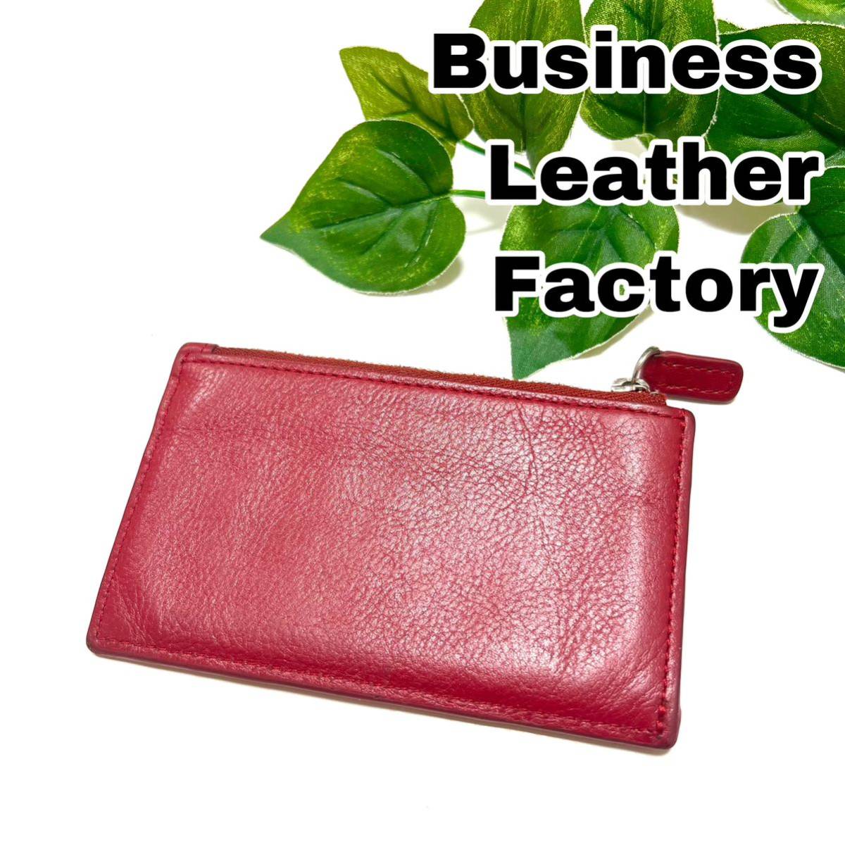 Business Leather Factory カードケース コインケース 赤_画像1