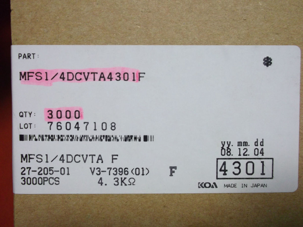 新品★9000個★KOA★金属皮膜固定抵抗器★4.3KΩ_画像3