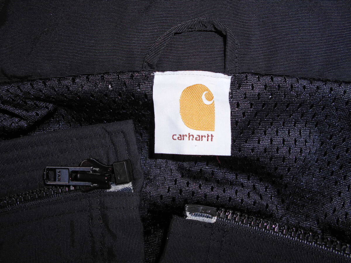 ☆Carhartt/カーハート　フルZIP厚手ナイロンワークジャケット裏地メッシュ襟収納フード付　サイズXL位 黒ブラック 良好！防風防水パーカ_画像10