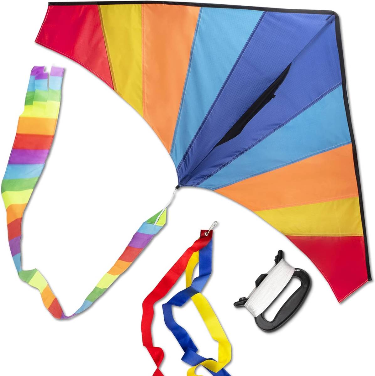 カイト-01 WISESTAR カイト 三角凧 凧揚げ 99.9m凧糸とハンドル付き 二種類の凧のしっぽ スポーツカイト カラフル_画像9