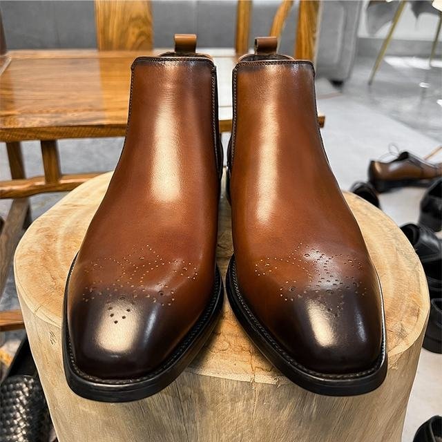 チェルシーブーツ　サイドゴアブーツ ブーツ メンズシューズ　牛革　ビジネスシューズ　イギリス風　革靴 本革　紳士靴　コーヒー　26cm