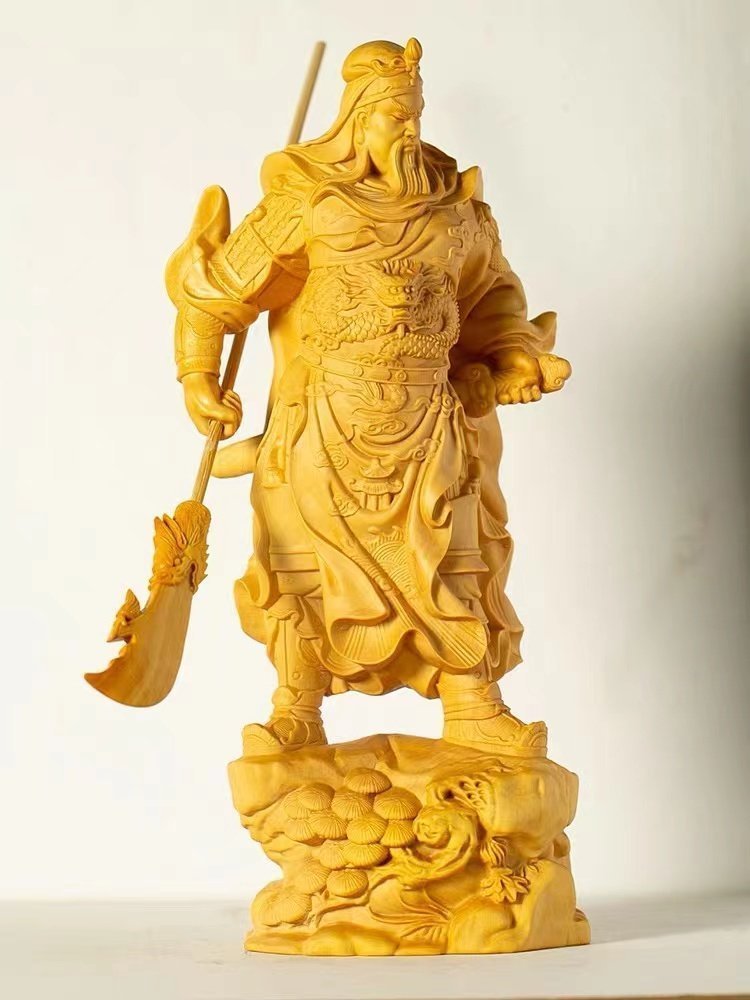 大人気 三国志 関羽像 関帝像 関公像 立像 柘植の木 木彫り 置物 中国