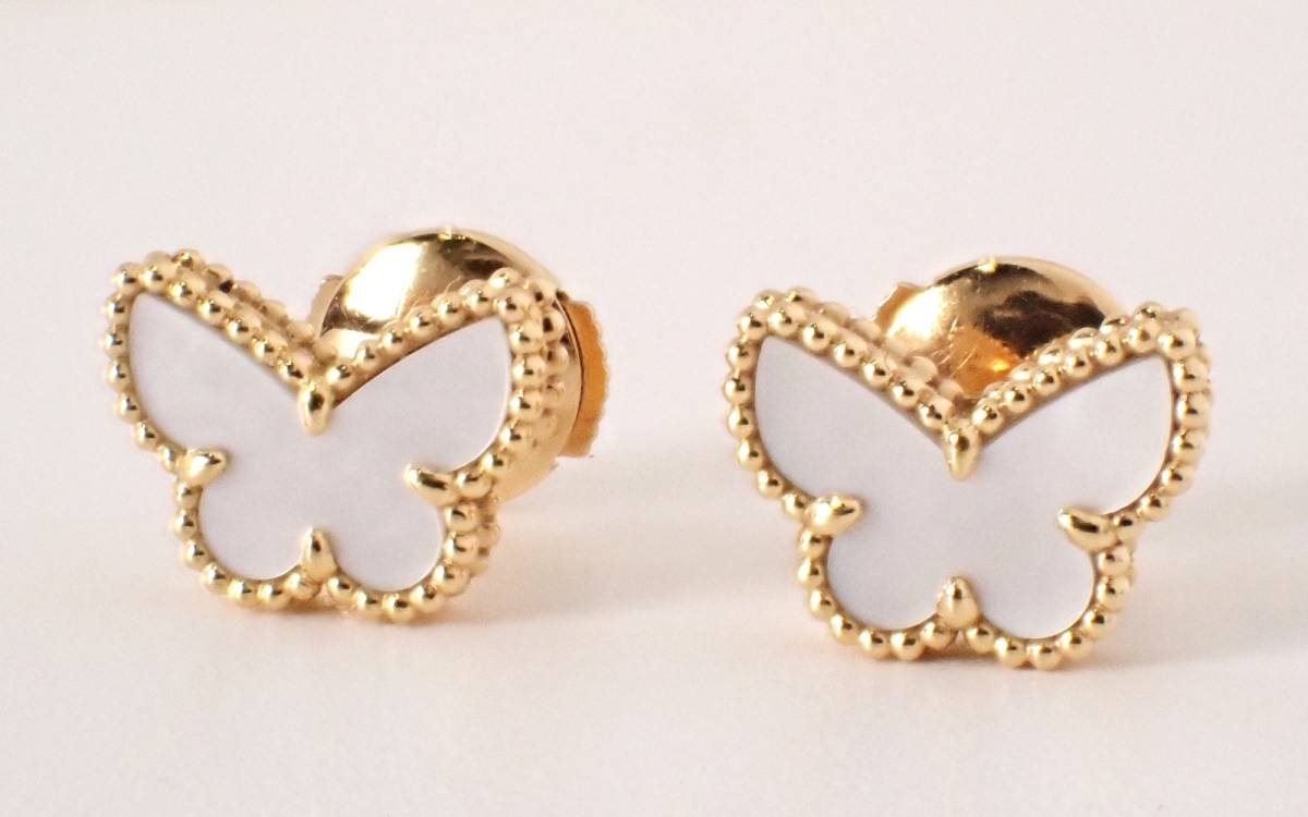 特価ブログのポータルサイト Cleef&Arpels(ヴァンクリーフ) Van 定価35万円美品 アルハンブラ 3.3g イヤリング 蝶 18金 K18YG マザーオブパール ピアス パピヨン ブレスレット