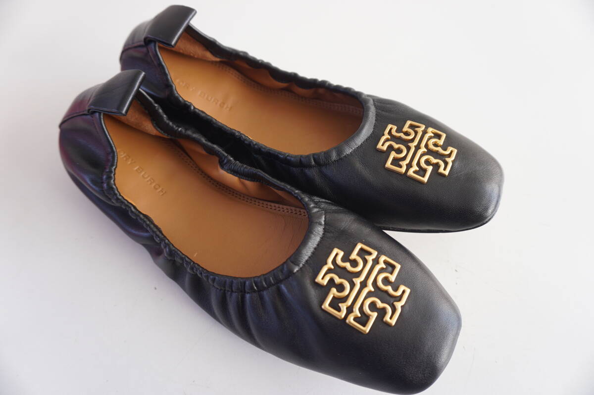  Tory Burch /TORY BURCH*6.5/23.5cm corresponding * flat shoes / ballet shoes / pumps *139170*Britten Ballet/ yellowtail ton * black / black *