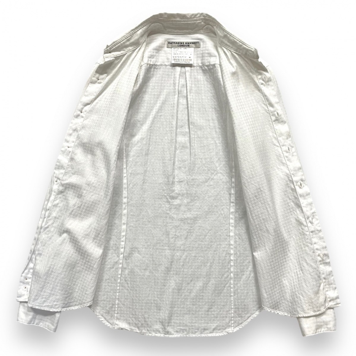 日本製 KATHARINE HAMNETT キャサリン ハムネット 937S5717 長袖 コットン 千鳥格子 ドレス シャツ ワイシャツ フォーマル M ホワイト_画像4