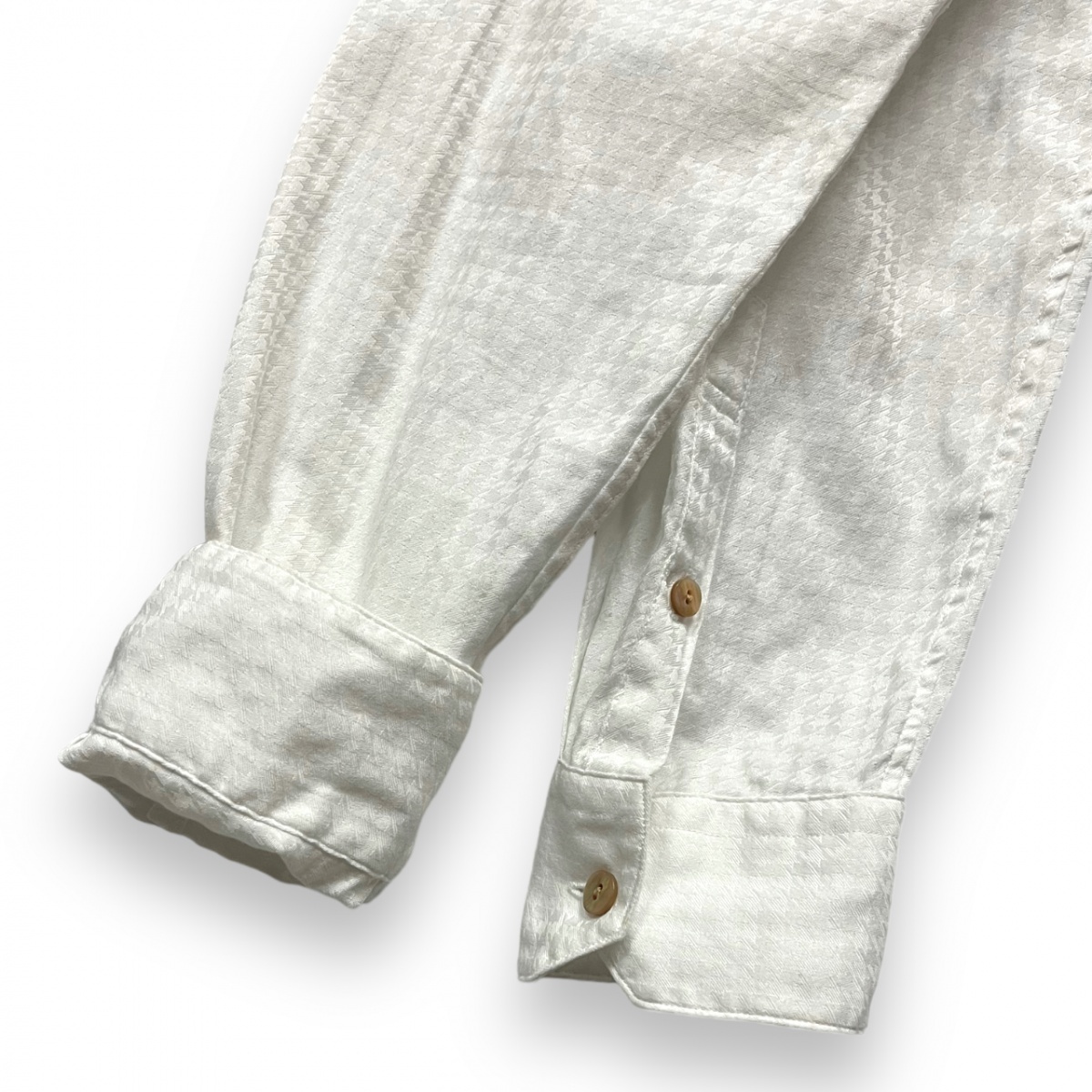 日本製 KATHARINE HAMNETT キャサリン ハムネット 937S5717 長袖 コットン 千鳥格子 ドレス シャツ ワイシャツ フォーマル M ホワイト_画像9