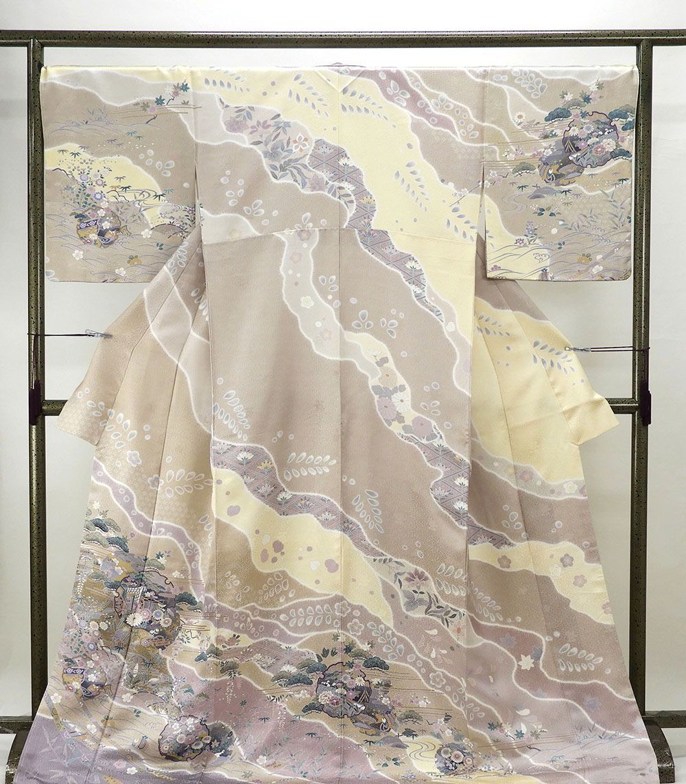 訪問着 新品仕立済 正絹 雪輪四季花模様 身丈171.5cm 裄丈68cm 訪問着 新品 仕立て上がり 着物 b1992