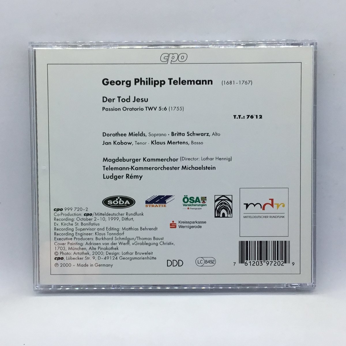 Ludger Remy/Georg Philipp Telemann:Der Tod Jesu (CD) 999 720-2の画像2