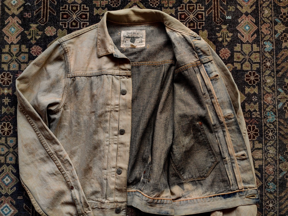 傑作 RRL “1920 1st Denim Jacket” M ファースト タイプ 506XX ブリーチ ヴィンテージ デニム ジャケット ホワイト インディゴ ラルフ_画像4